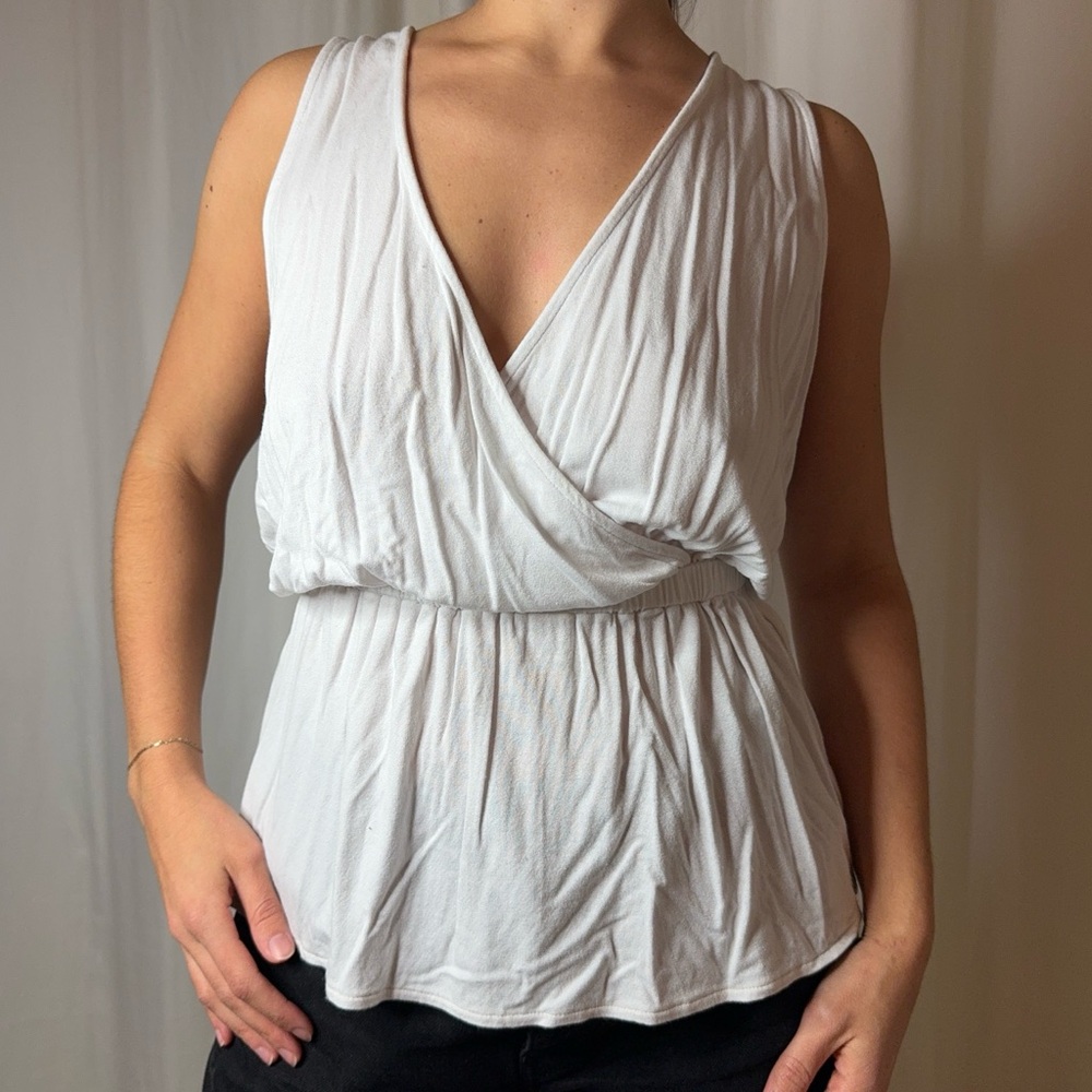 We The Free White Sleeveless Wrap Blouse